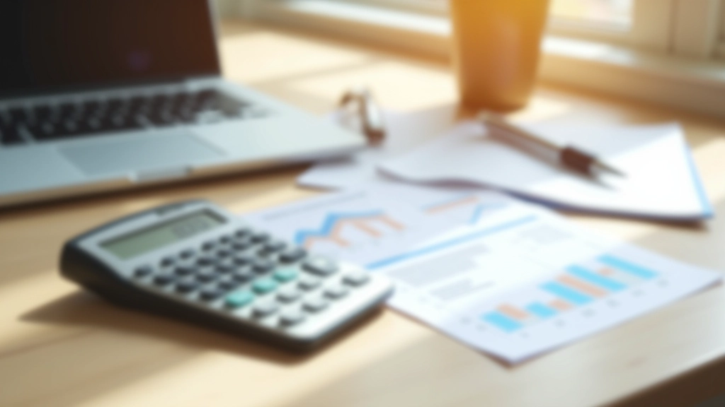 Calculator and notebook showing budget calculations with monthly expense breakdown