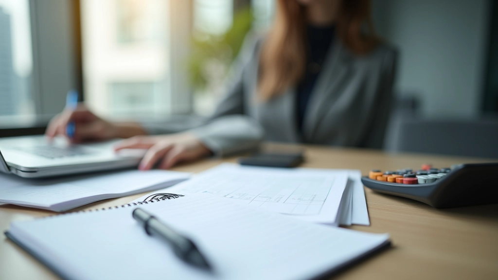 Professional workspace with financial planning materials and organizational tools